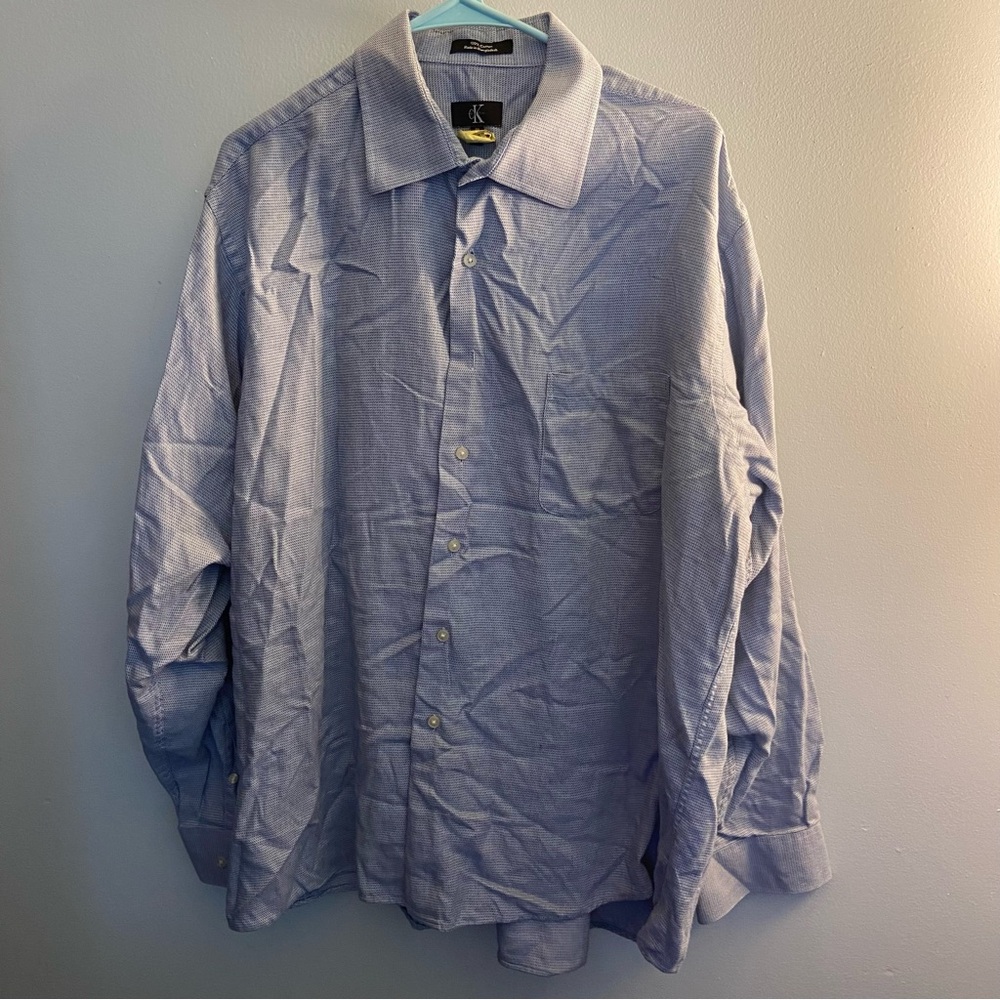 Calvin Klein Men’s Dress Shirt XL – Blue Micro Check Pattern – 100% Cotton